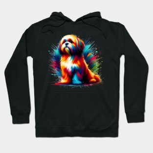 Vibrant Lhasa Apso in Colorful Splash Art Style Hoodie